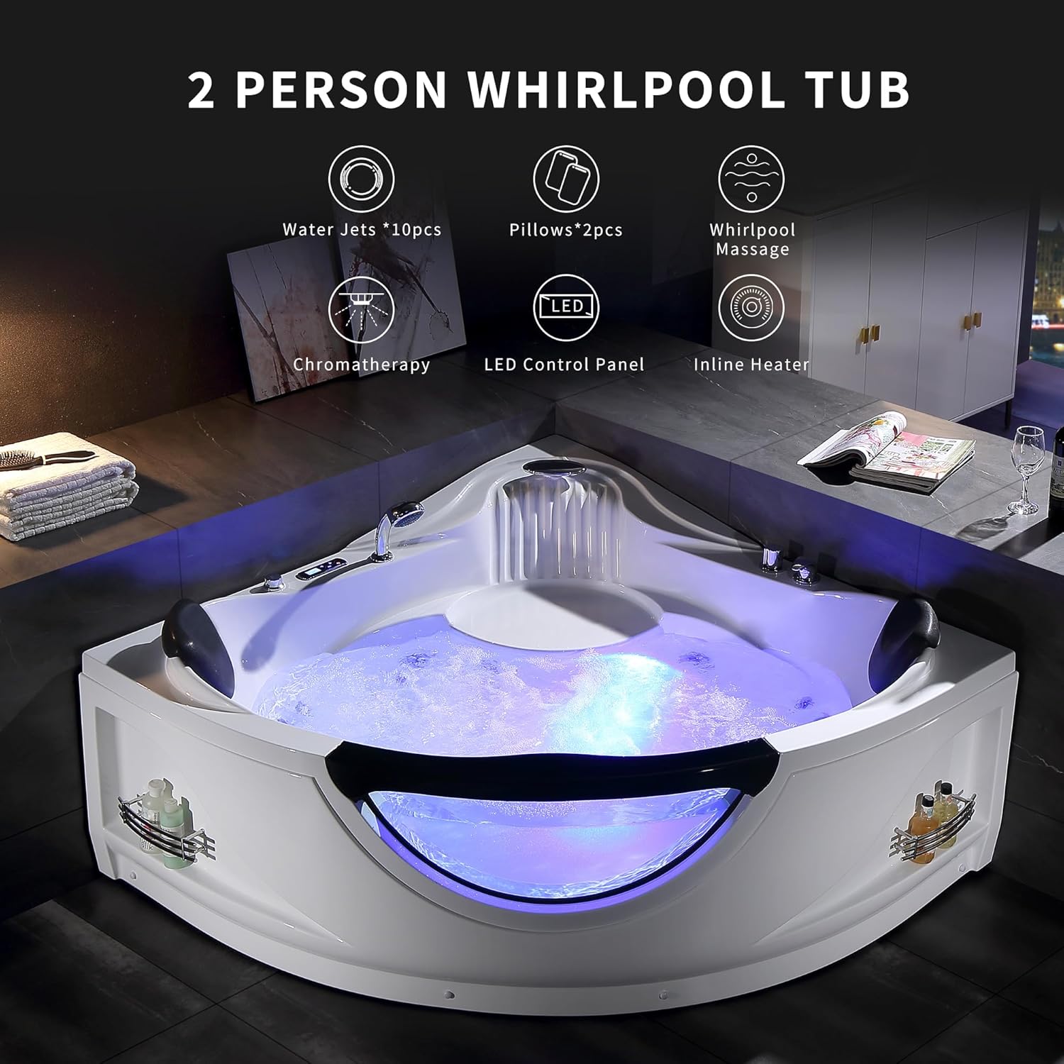 2 person Empava Corner Whirlpool hot tub with Heater 