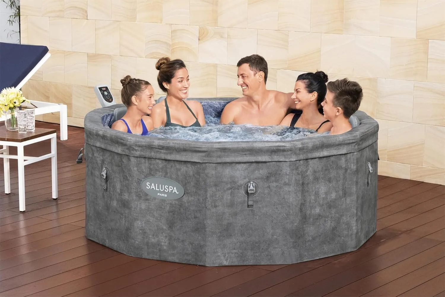 Bestway SaluSpa Paris ThermaCore UltraFit Smart AirJet Rigid Foam Hot Tub Spa (67" x 25.5") | Fits Up to 4-6 Persons | Grey Marble