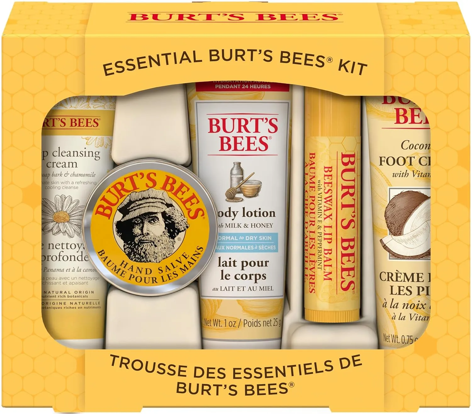 Burt's Bees Essential Everyday Beauty Valentines Day Gifts Set, 5 Travel Size Products - Deep Cleansing Cream, Hand Salve, Body Lotion, Foot Cream and Lip Balm