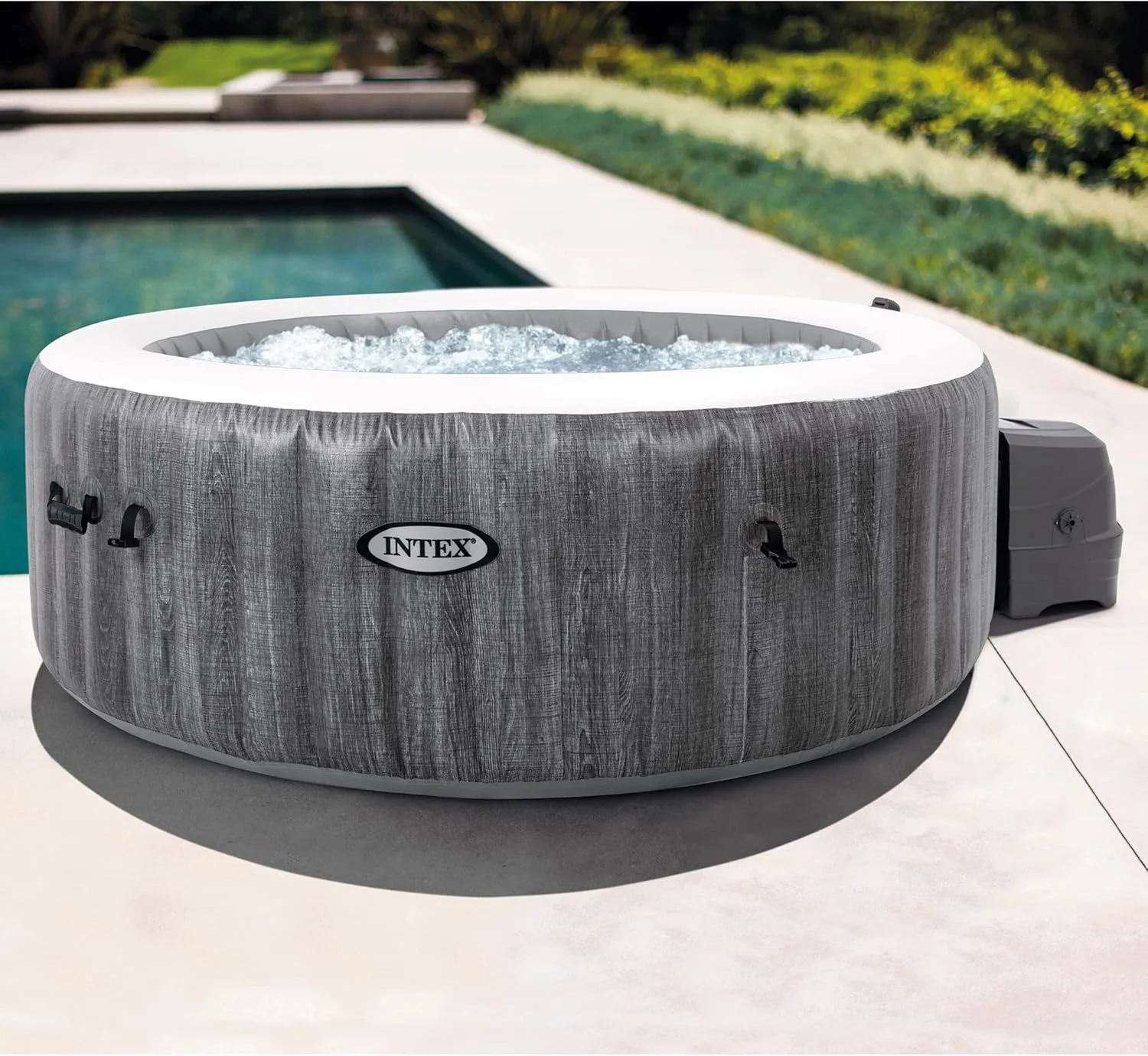 Intex PureSpa Plus 6 Person Portable Inflatable Round Hot Tub Spa with 170 Jets - Outdoor Blow-Up Hot Tub with Pump, Filter, Cover, and Dispenser Ball