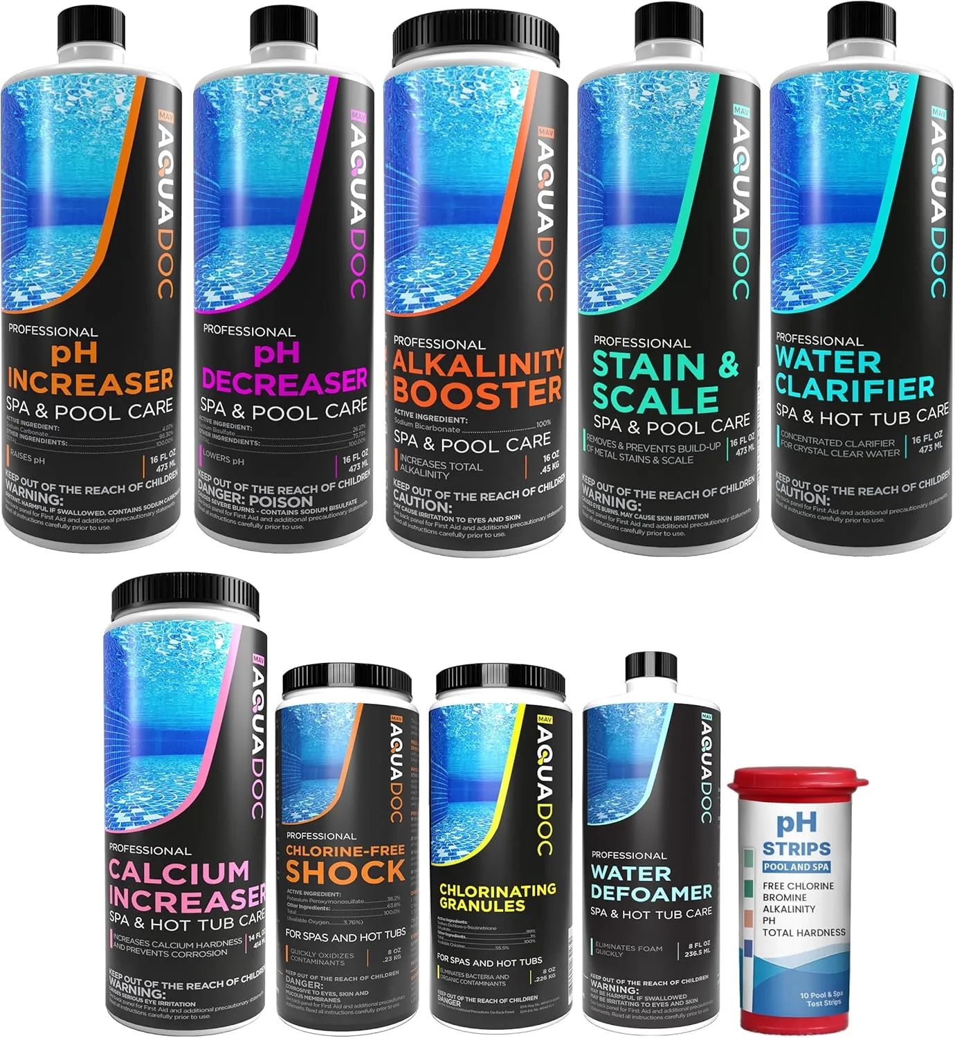 MAV AquaDoc Inflatable Hot Tub Chemical Kit with Chlorine - Inflatable Spa Starter Kit - Convenient Hot Tub Starter Kit & pH Control Kit - AquaDoc Inflatable Hot Tub Chemicals