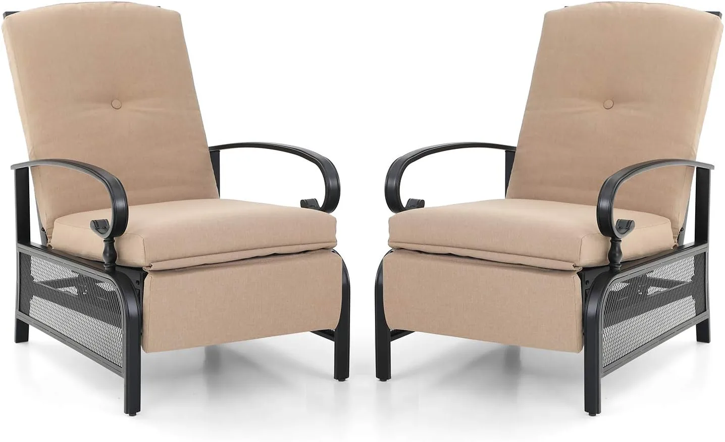 Sophia & William Outdoor Recliner Chairs Set of 2 Adjustable Patio Reclining Lounge Chair with Removable Cushion Support 300lbs, Beige