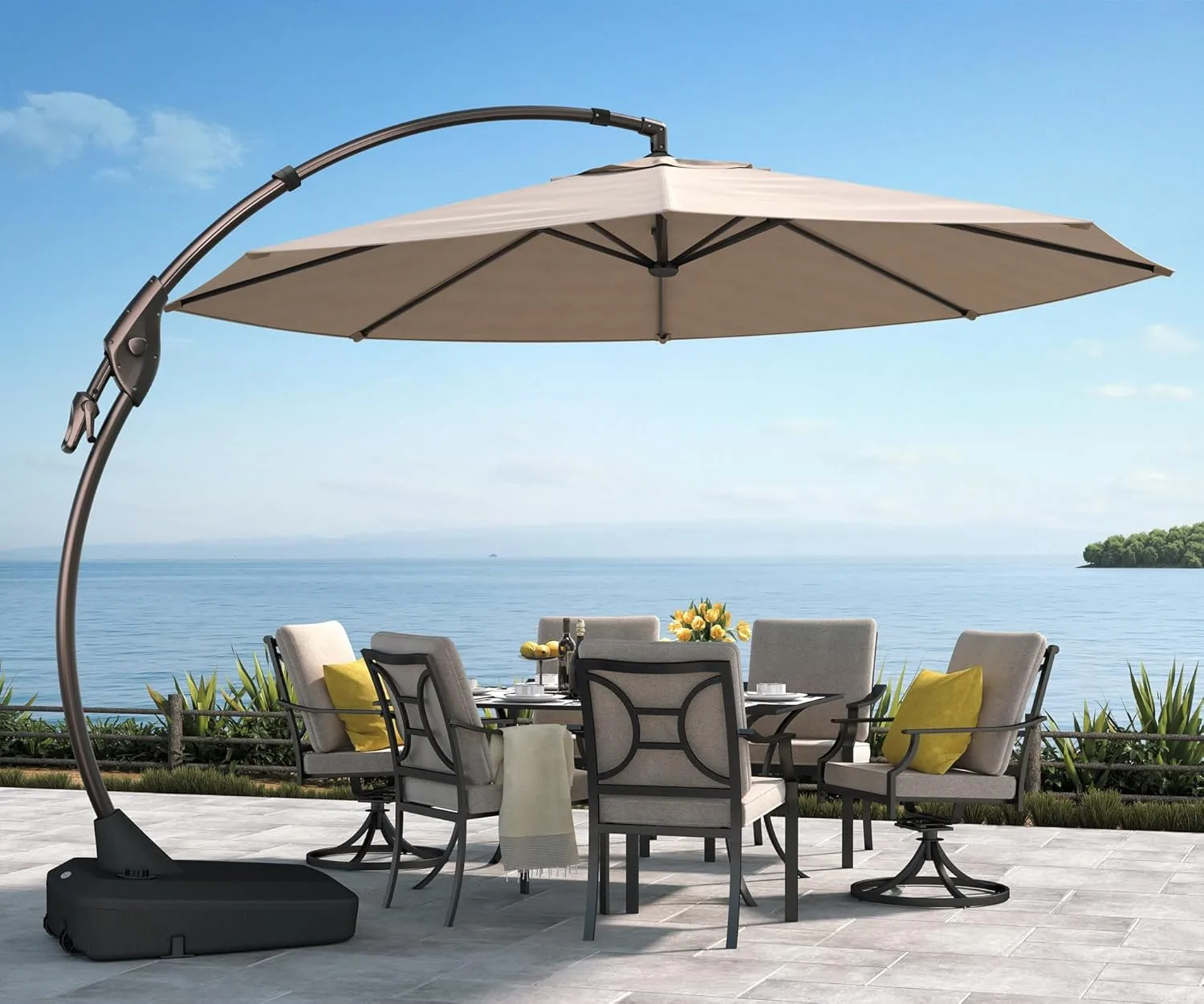 Grand patio 11FT Cantilever Umbrella with Base Outdoor Large Round Aluminum Offset Umbrella for Patio Garden Backyard Grand patio 11FT Cantilever Umbrella with Base Outdoor Large Round Aluminum Offset Umbrella for Patio Garden Backyard